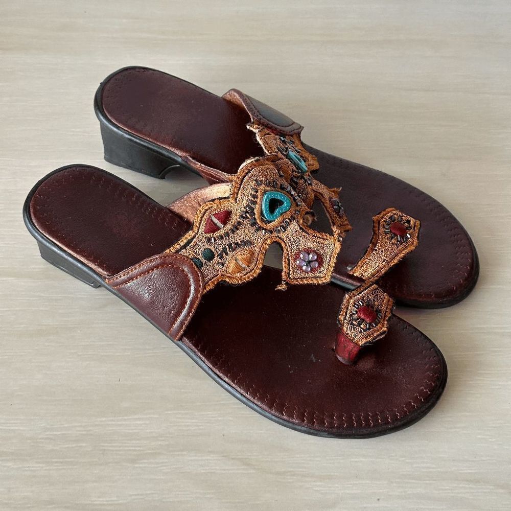 Embroidered Vintage Embellished Toe-Ring Sandals Size 7/7.5 - Picture 8 of 13